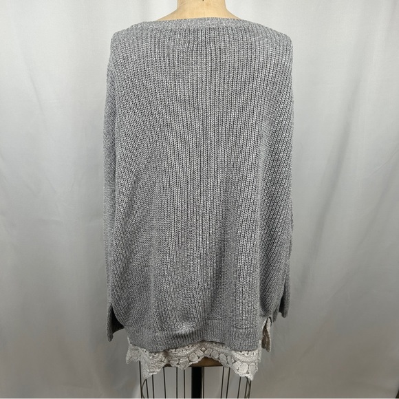 Anthro Pins & Needles Gray Long Sleeve Knit Sweater Dress White Lace Trim Large - Picture 4 of 12